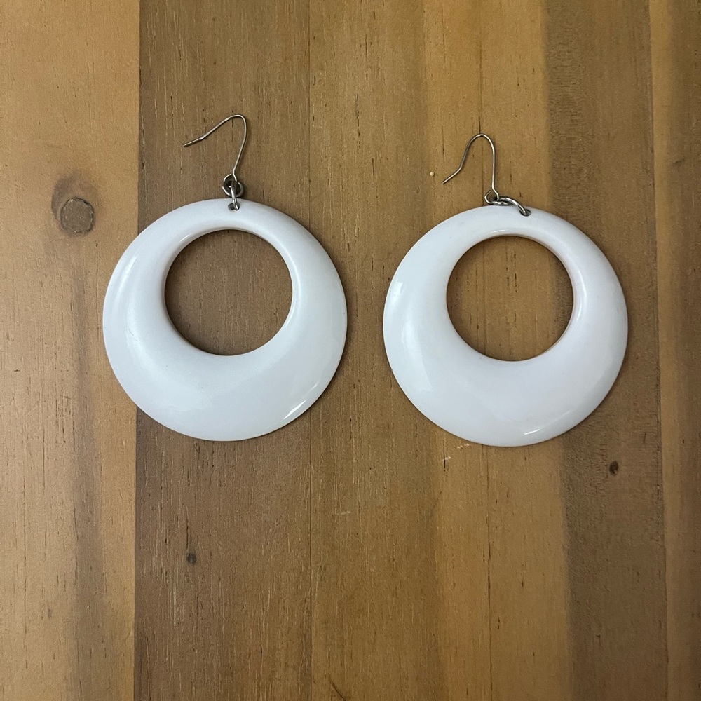 White plastic Hoop Earrings